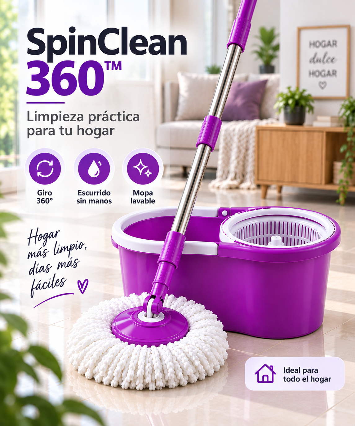 SpinClean 360™ | Trapeador Giratorio con Balde Exprimidor